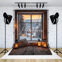 Aperturee - Aperturee Winter Snowy Wooden Window Floor Scenery Backdrop