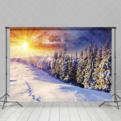 Aperturee - Aperturee Winter Sunrise Snowy Nature Forest Scene Backdrop