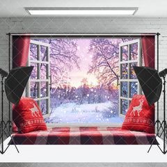 Aperturee - Aperturee Winter Sunset Cozy Bay Window Christmas Backdrop