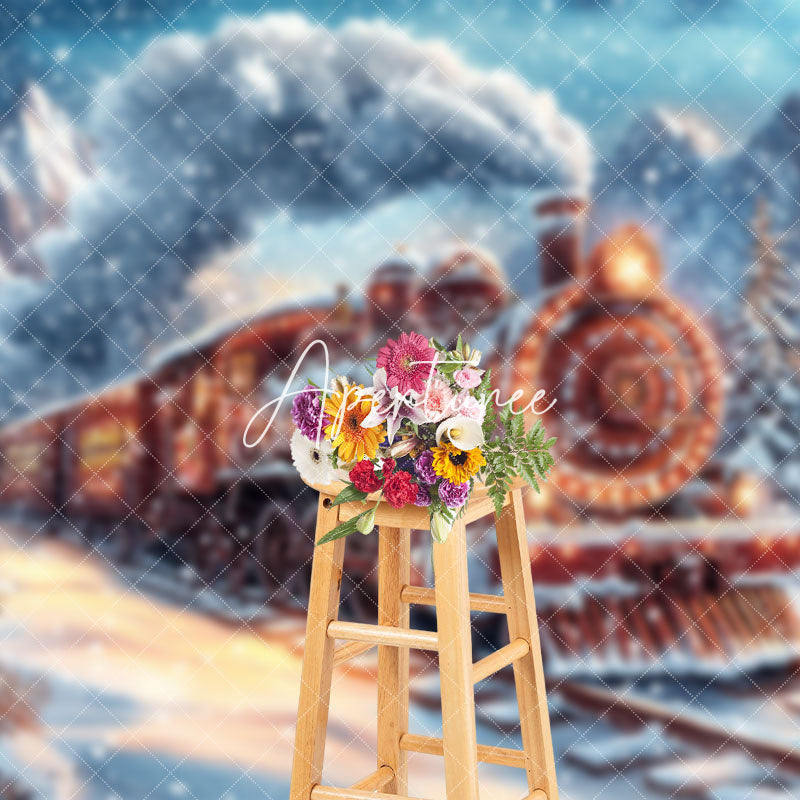 Aperturee - Aperturee Winter Train Passing Through Christmas Backdrop