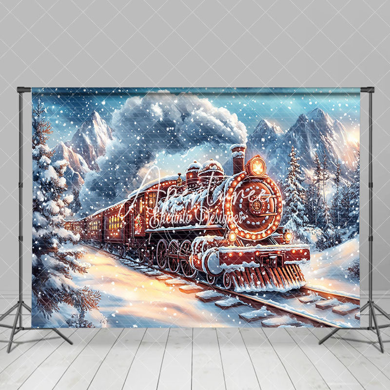 Aperturee - Aperturee Winter Train Passing Through Christmas Backdrop