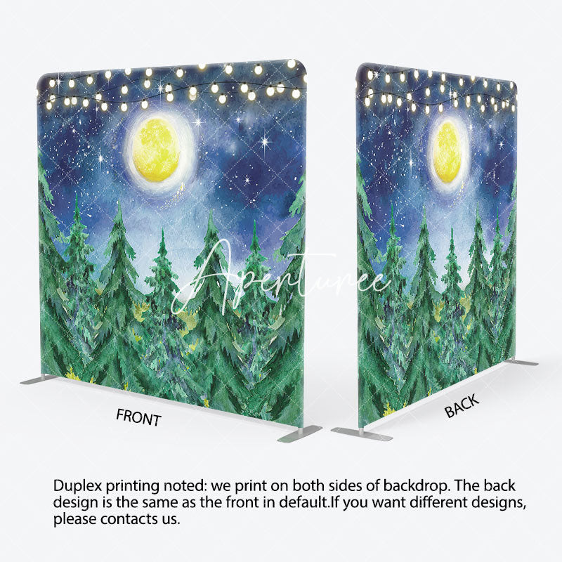 Aperturee - Aperturee Winter Trees Moon Baby Shower Pillow Cover Backdrop