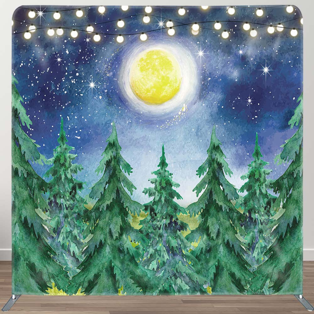 Aperturee - Aperturee Winter Trees Moon Baby Shower Pillow Cover Backdrop