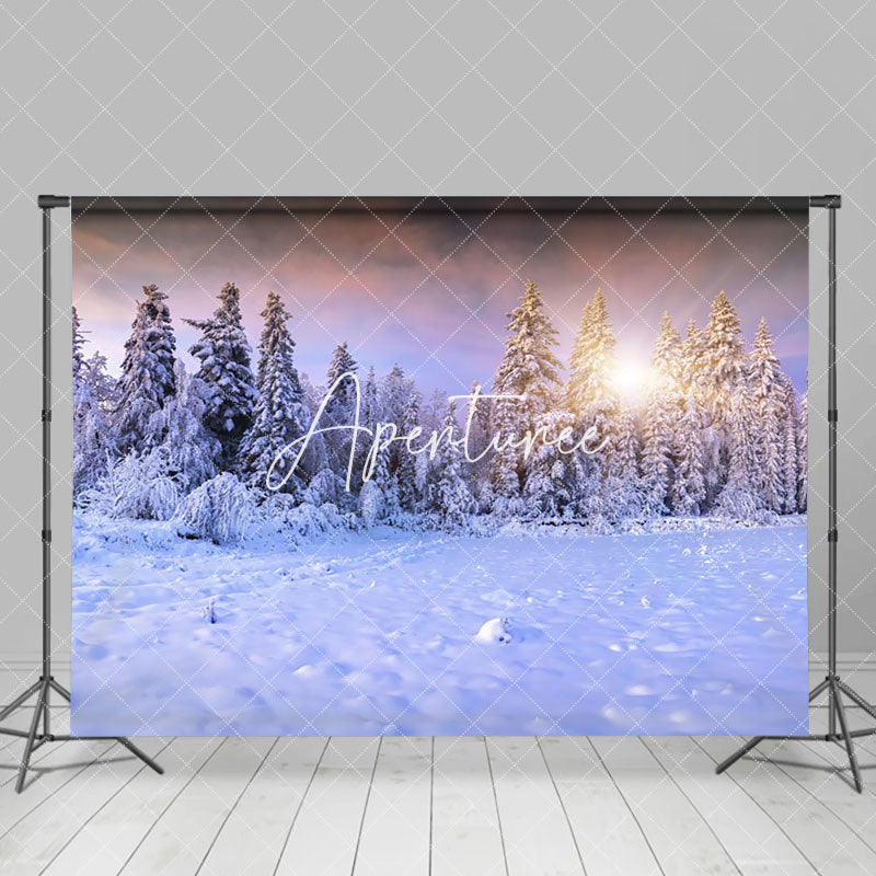 Aperturee - Aperturee Winter Warm Sunlight Snowy Forest Scene Backdrop