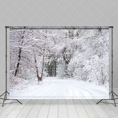 Aperturee - Aperturee Winter White Snowy Natural Forest Scene Backdrop