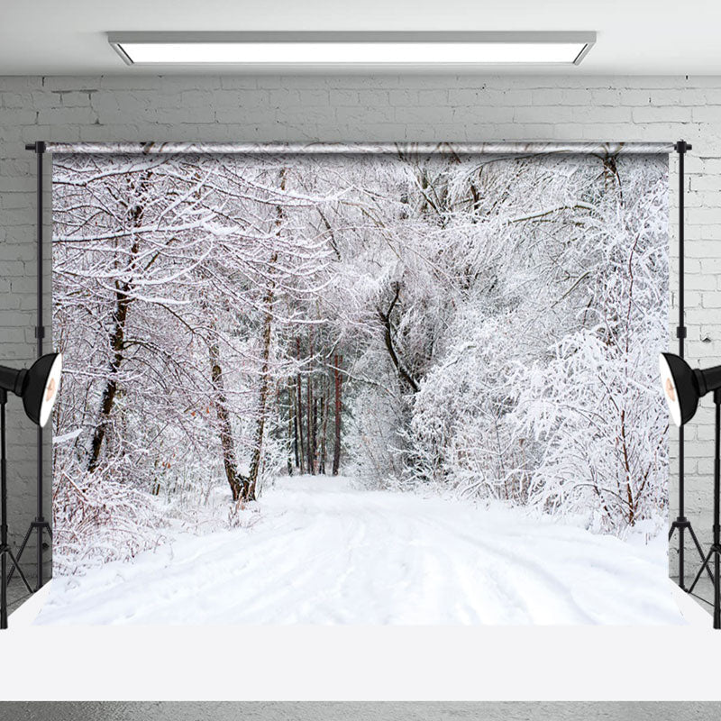 Aperturee - Aperturee Winter White Snowy Natural Forest Scene Backdrop