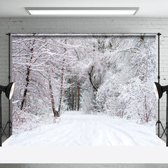 Aperturee - Aperturee Winter White Snowy Natural Forest Scene Backdrop