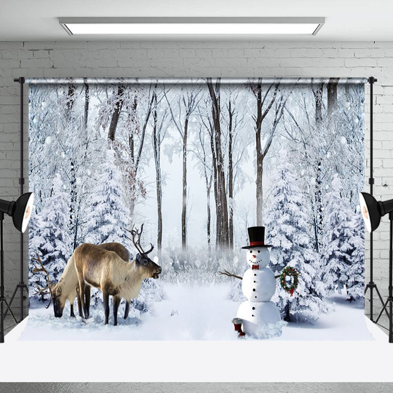 Aperturee - Aperturee Winter Wild Forest Elk Snowman Christmas Backdrop