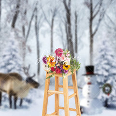 Aperturee - Aperturee Winter Wild Forest Elk Snowman Christmas Backdrop