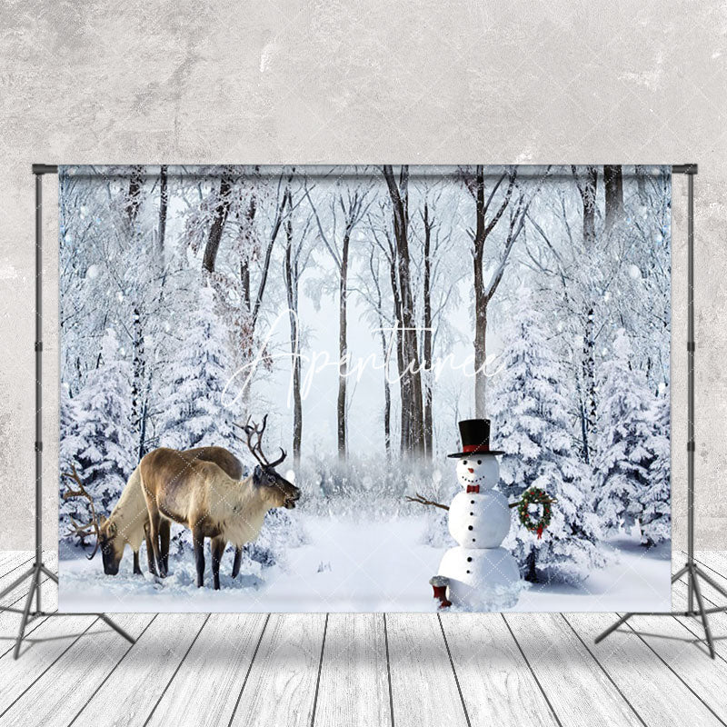 Aperturee - Aperturee Winter Wild Forest Elk Snowman Christmas Backdrop