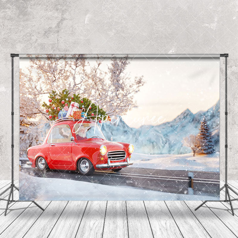 Aperturee - Aperturee Winter Wild Road Car Carrying Gift Christmas Backdrop