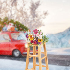 Aperturee - Aperturee Winter Wild Road Car Carrying Gift Christmas Backdrop