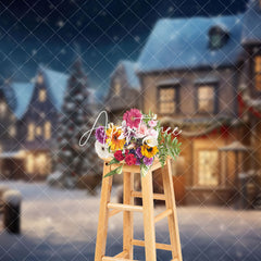 Aperturee - Aperturee Winter Wonderland Christmas Scene Houses Backdrop