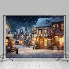 Aperturee - Aperturee Winter Wonderland Christmas Scene Houses Backdrop