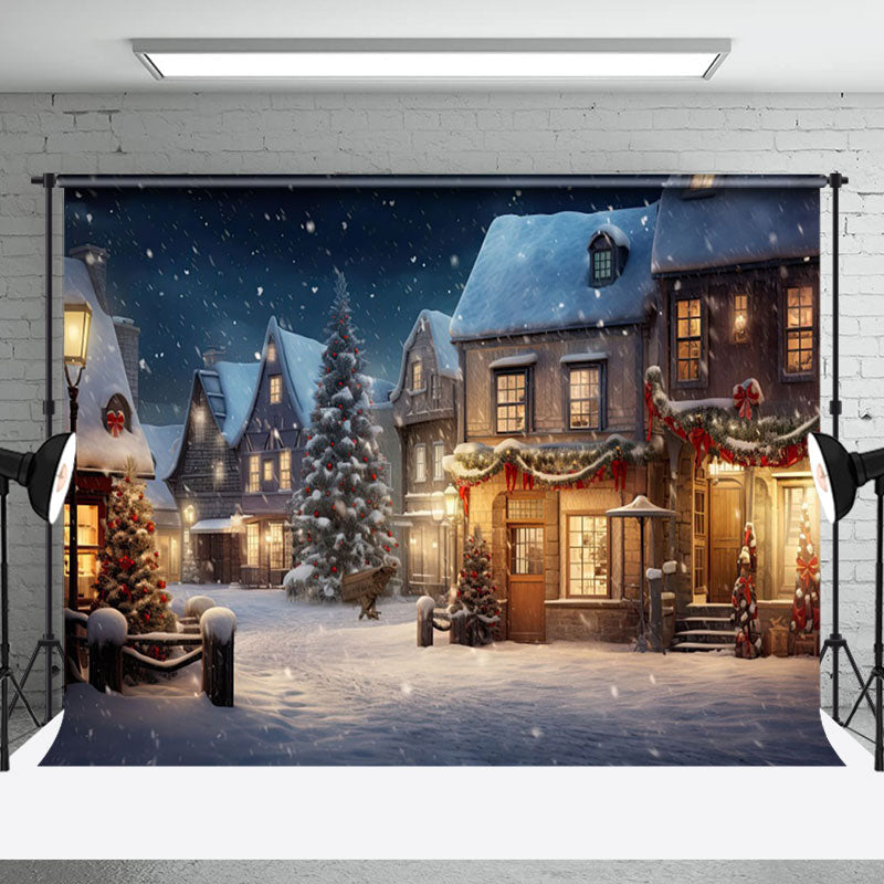 Aperturee - Aperturee Winter Wonderland Christmas Scene Houses Backdrop