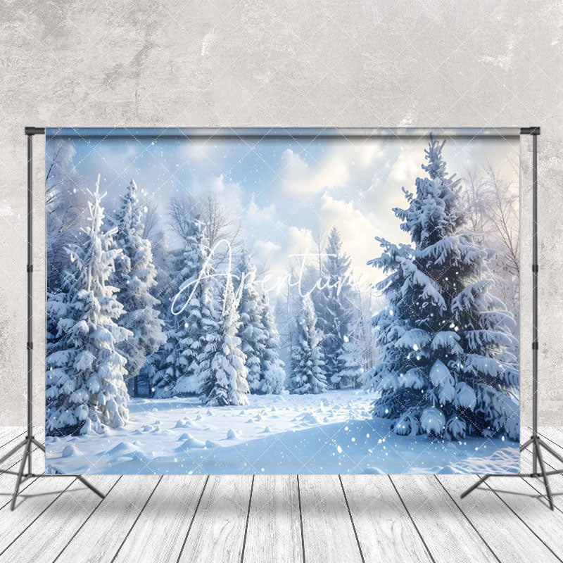 Aperturee - Aperturee Winter Wonderland Shiny Snowcovered Forest Backdrop