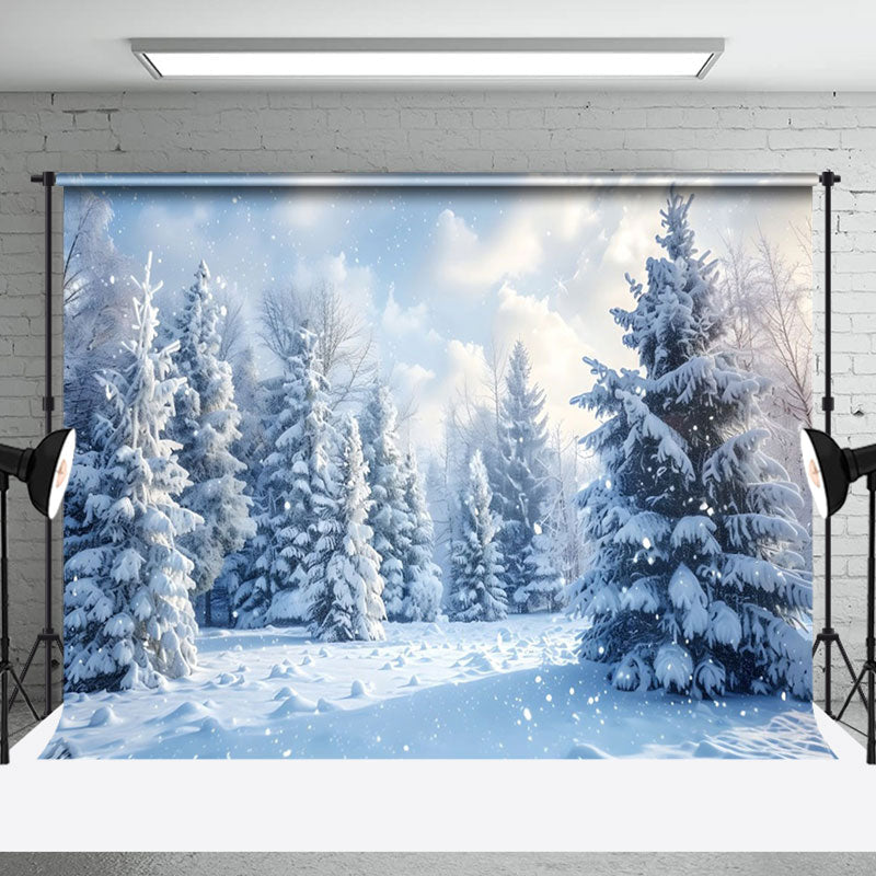 Aperturee - Aperturee Winter Wonderland Shiny Snowcovered Forest Backdrop