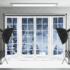 Aperturee - Aperturee Winter Wonderland Snow Forest White Window Backdrop