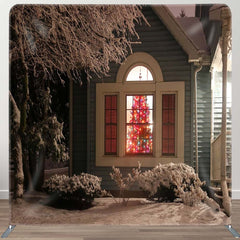 Aperturee - Aperturee Winter Yard Night Tree Double-Sided Xmas Backdrop