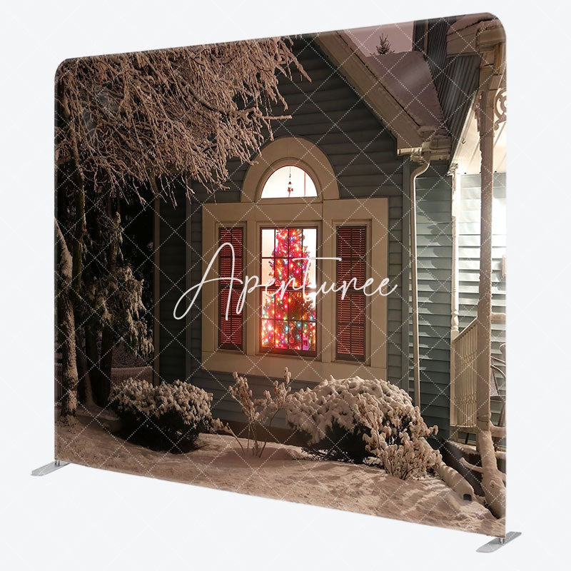 Aperturee - Aperturee Winter Yard Night Tree Double-Sided Xmas Backdrop