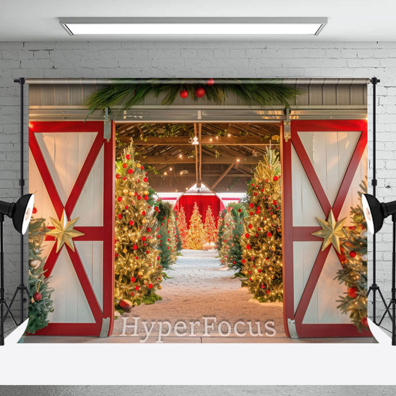 Aperturee - Aperturee Wood Barn Door Xmas Trees Festive Christmas Backdrop