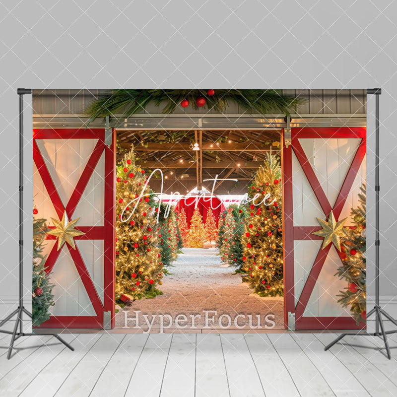 Aperturee - Aperturee Wood Barn Door Xmas Trees Festive Christmas Backdrop