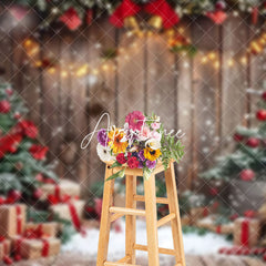 Aperturee - Aperturee Wood Board Snowflake Poinsettia Christmas Backdrop