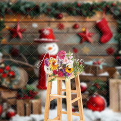 Aperturee - Aperturee Wood Board Snowman Christmas Baubles Photo Backdrop