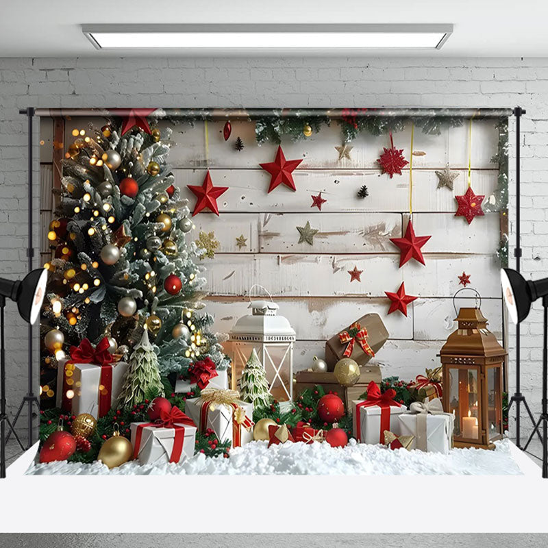 Aperturee - Aperturee Wood Board Wall Red Star Decoration Christmas Backdrop