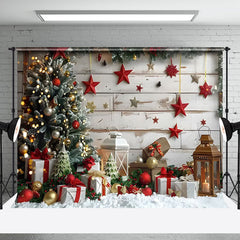 Aperturee - Aperturee Wood Board Wall Red Star Decoration Christmas Backdrop