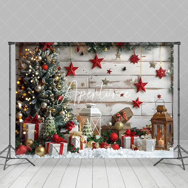 Aperturee - Aperturee Wood Board Wall Red Star Decoration Christmas Backdrop