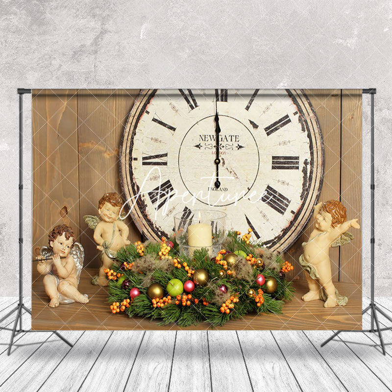 Aperturee - Aperturee Wood Clock Little Angel Cherry Candle Xmas Backdrop