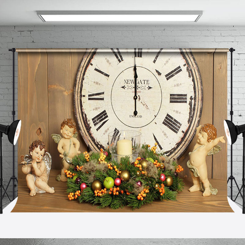 Aperturee - Aperturee Wood Clock Little Angel Cherry Candle Xmas Backdrop