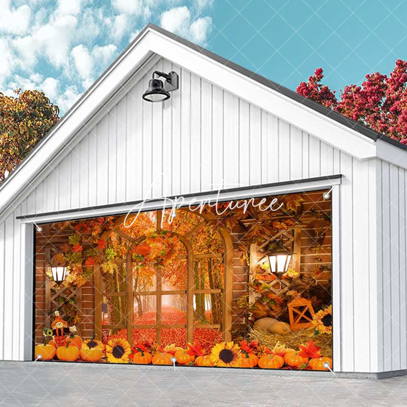 Aperturee - Aperturee Wood Door Brick Wall Maples Fall Garage Door Banner