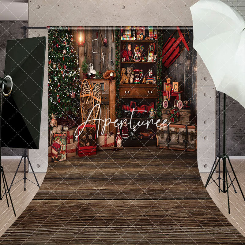 Aperturee - Aperturee Wood Festive Cupboard Retro Floor Christmas Backdrop