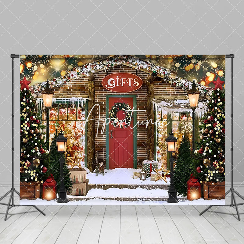 Aperturee - Aperturee Wood Gift Store Bokeh Light Snow Christmas Backdrop