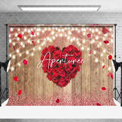 Aperturee - Aperturee Wood Grain Lighted Red Rose Love Room Set Backdrop