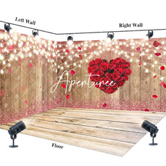 Aperturee - Aperturee Wood Grain Lighted Red Rose Love Room Set Backdrop