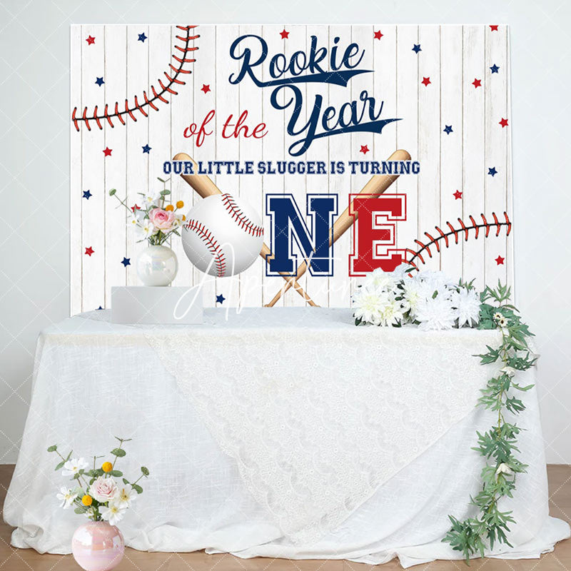 Aperturee - Aperturee Wood Grain Rookie Of The Year Baseball Party Backdrop