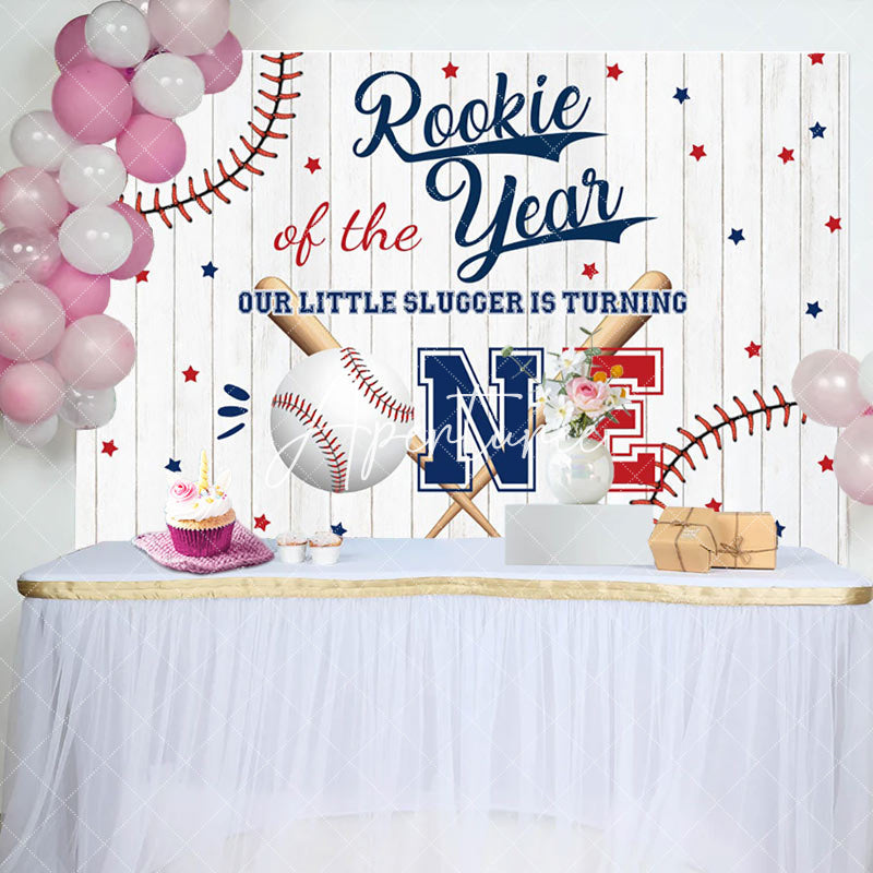 Aperturee - Aperturee Wood Grain Rookie Of The Year Baseball Party Backdrop