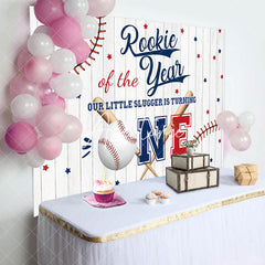 Aperturee - Aperturee Wood Grain Rookie Of The Year Baseball Party Backdrop