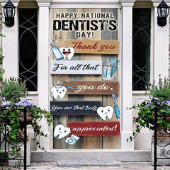 Aperturee - Aperturee Wood Grain Thank You Happy Dentists Day Door Cover