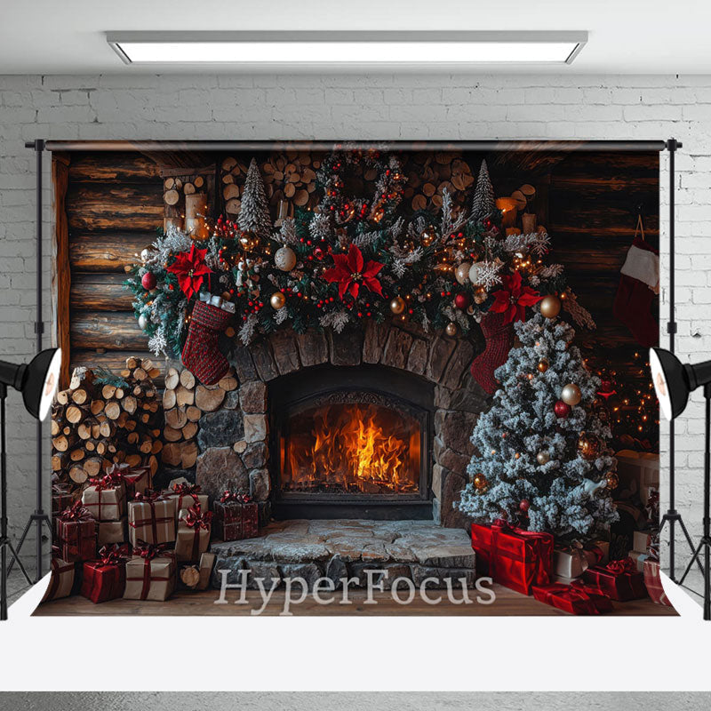 Aperturee - Aperturee Wood Grain Wall Fireplace Gifts Christmas Backdrop