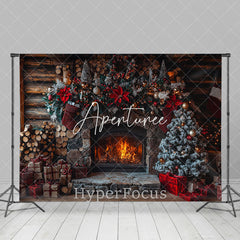 Aperturee - Aperturee Wood Grain Wall Fireplace Gifts Christmas Backdrop