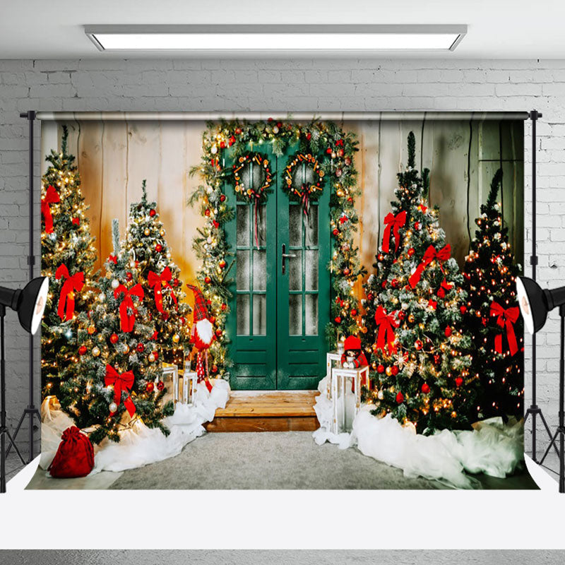 Aperturee - Aperturee Wood Green Door Christmas Tree Photography Backdrop