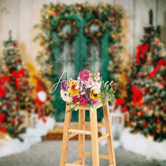 Aperturee - Aperturee Wood Green Door Christmas Tree Photography Backdrop