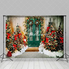 Aperturee - Aperturee Wood Green Door Christmas Tree Photography Backdrop