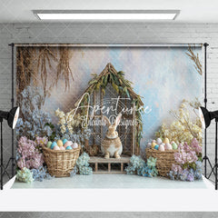 Aperturee - Aperturee Wood Rabbit Hutch Rainbow Wall Floral Easter Backdrop