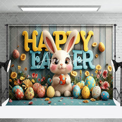 Aperturee - Aperturee Wood Wall Bunny Color Eggs Floral Easter Backdrop