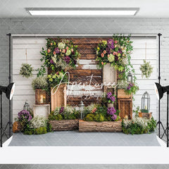 Aperturee - Aperturee Wood Wall Floral Greenery Spring Photography Backdrop